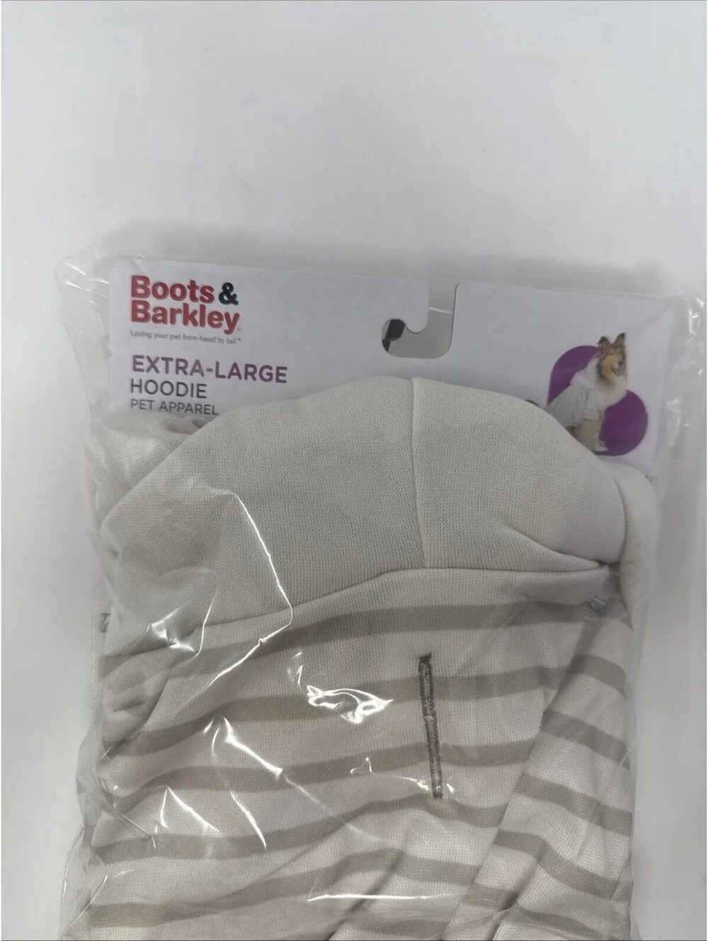 Boots & Barkley XL Dog Hoodie, Hooded Polyester, White/Gray Striped